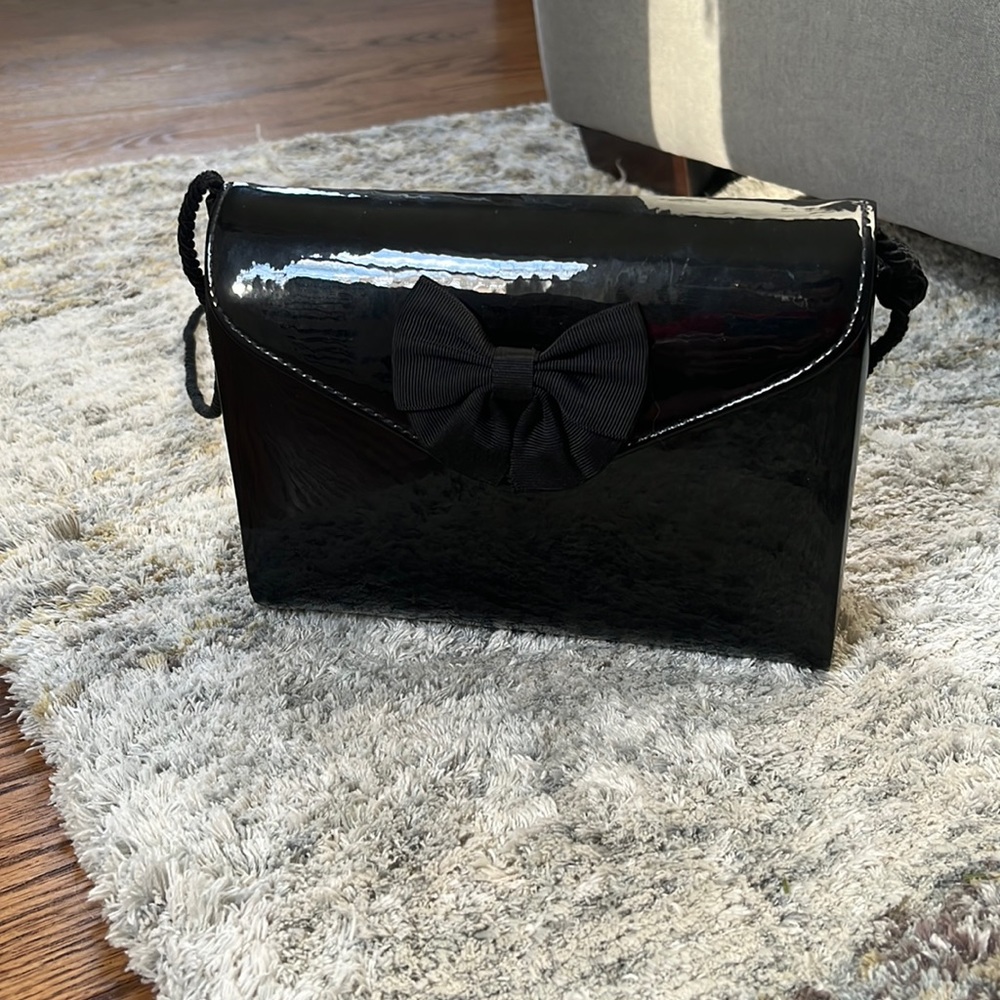 VINTAGE ANDE Evening Vintage Snap Front Black Bow Cross Body Bag